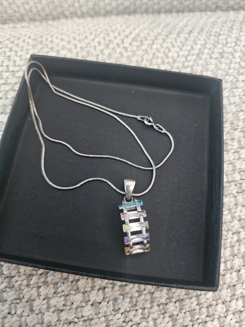 Sterling Silver Colorful Bar Gemstone Pendant Necklace - Multicolor